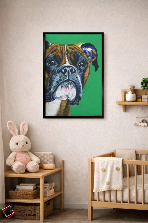 تابلو دکوراتیو باکسر روی زمینه زمردی اثر کیرستین وود - D4B