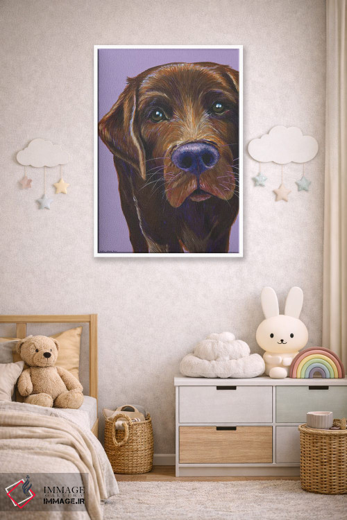 تابلو دکوراتیو لابرادور قهوه ای روی زمینه یاسی اثر کیرستین وود - D3W