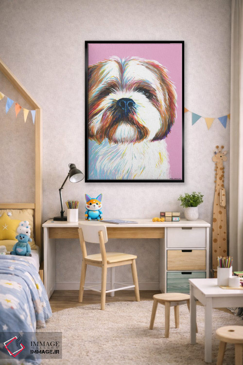 تابلو دکوراتیو شیتزو روی زمینه صورتی اثر کیرستین وود - D2B