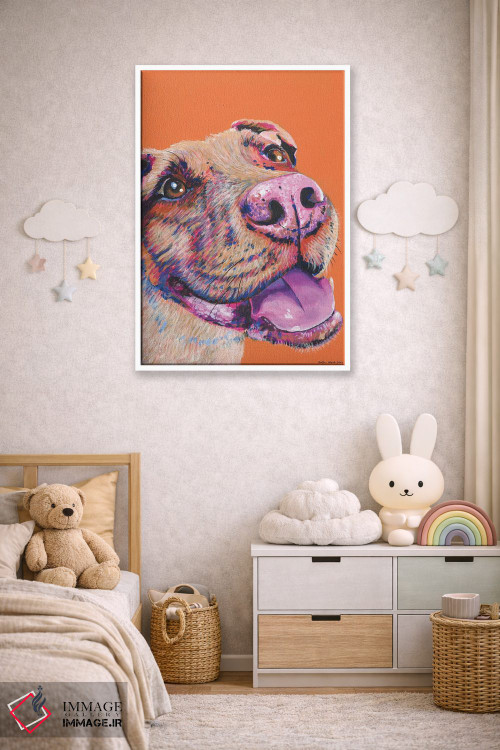 تابلو دکوراتیو پیت بول روی زمینه نارنجی اثر کیرستین وود - D3W