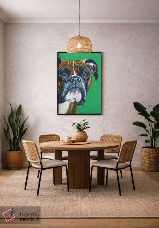 تابلو دکوراتیو باکسر روی زمینه زمردی اثر کیرستین وود - D5B