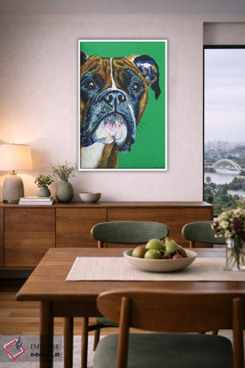 تابلو دکوراتیو باکسر روی زمینه زمردی اثر کیرستین وود - D6W