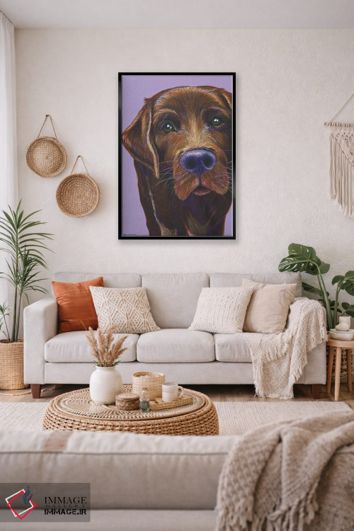 تابلو دکوراتیو لابرادور قهوه ای روی زمینه یاسی اثر کیرستین وود - D4B