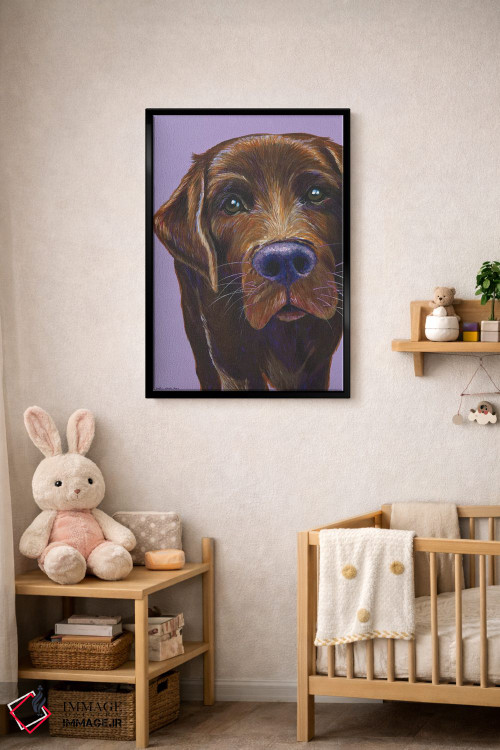 تابلو دکوراتیو لابرادور قهوه ای روی زمینه یاسی اثر کیرستین وود - D5B