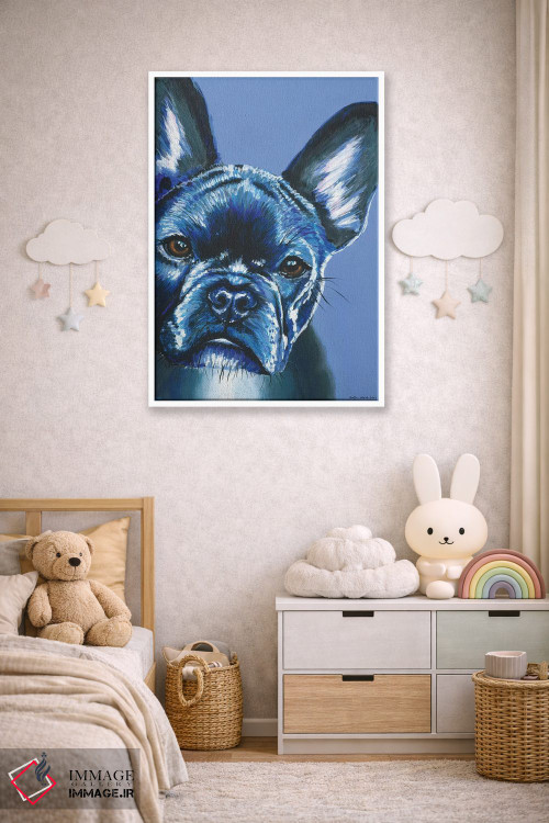 تابلو دکوراتیو فرنچ بولداگ روی زمینه آبی اثر کیرستین وود - D4W