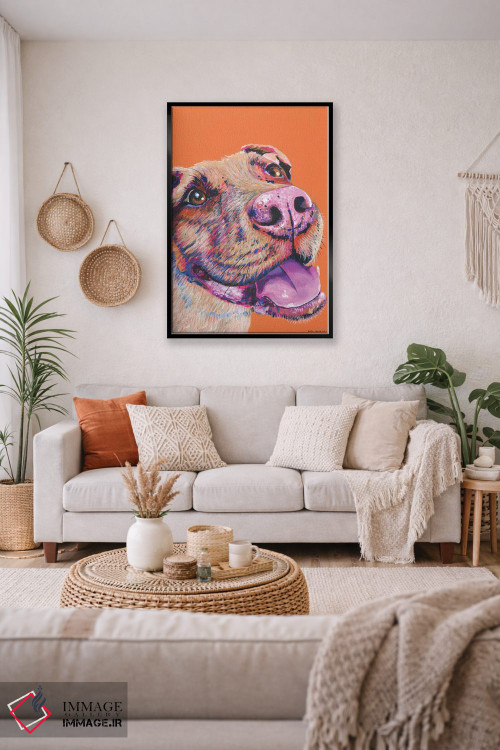 تابلو دکوراتیو پیت بول روی زمینه نارنجی اثر کیرستین وود - D4B