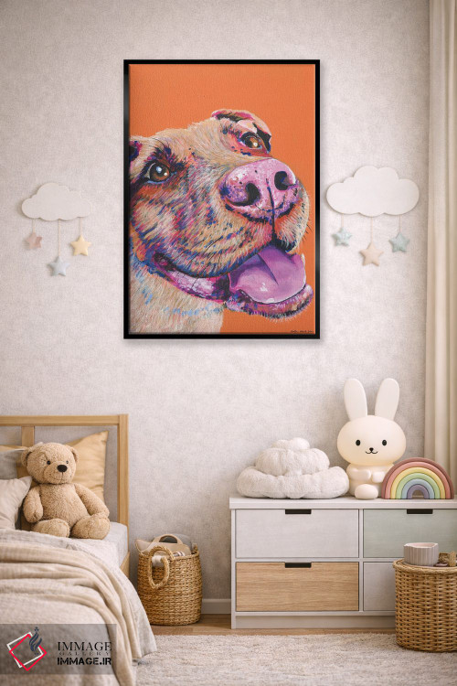 تابلو دکوراتیو پیت بول روی زمینه نارنجی اثر کیرستین وود - D5B