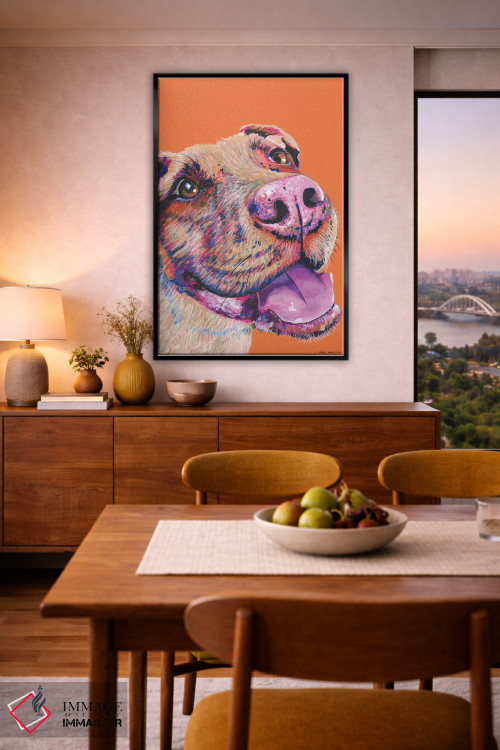 تابلو دکوراتیو پیت بول روی زمینه نارنجی اثر کیرستین وود - D6B