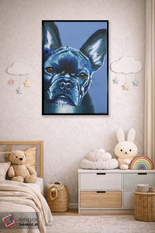 تابلو دکوراتیو فرنچ بولداگ روی زمینه آبی اثر کیرستین وود - D5B