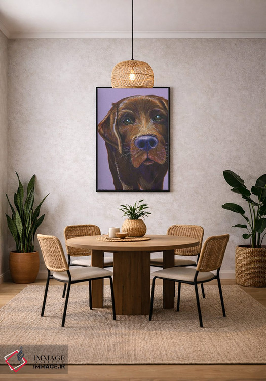 تابلو دکوراتیو لابرادور قهوه ای روی زمینه یاسی اثر کیرستین وود - D6B