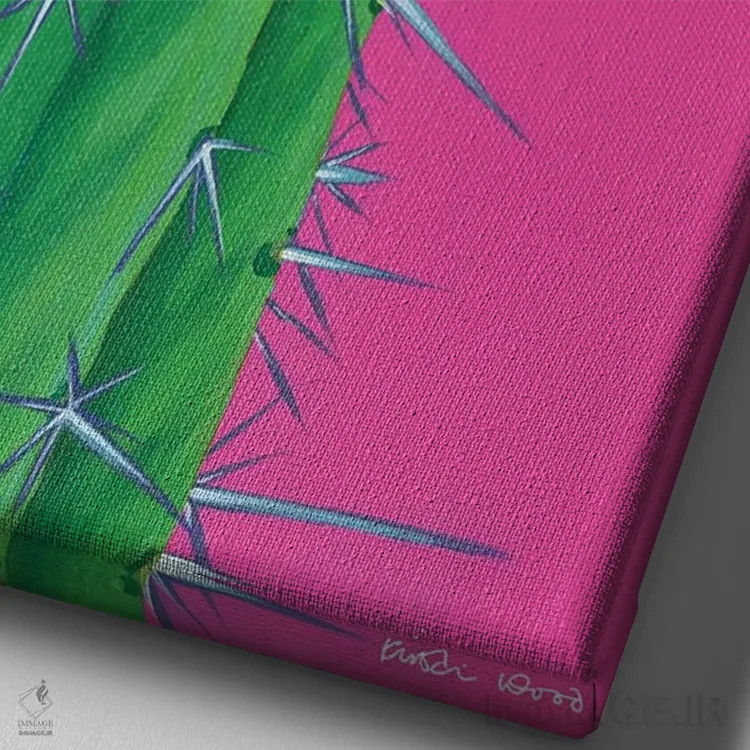 تابلو دکوراتیو کاکتوس تیغ دار اثر کیرستین وود - نمای نزدیک بافت بوم