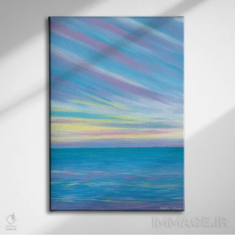 تابلو انتزاعی ساحل غروب اثر کیرستین وود - نمای روبهرو روی دیوار