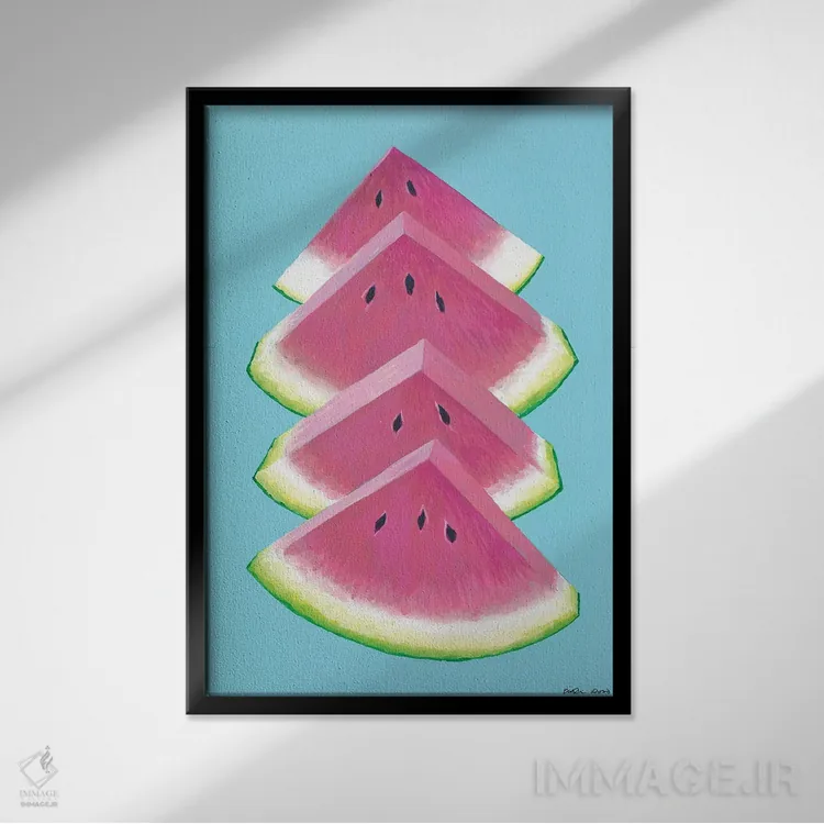 تابلو مینیمال قاچ های هندوانه اثر کیرستین وود - نمای قابدار مشکی