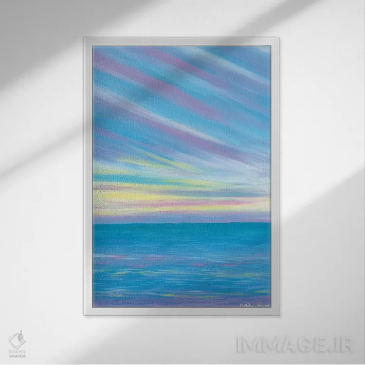 تابلو انتزاعی ساحل غروب اثر کیرستین وود - نمای قابدار سفید