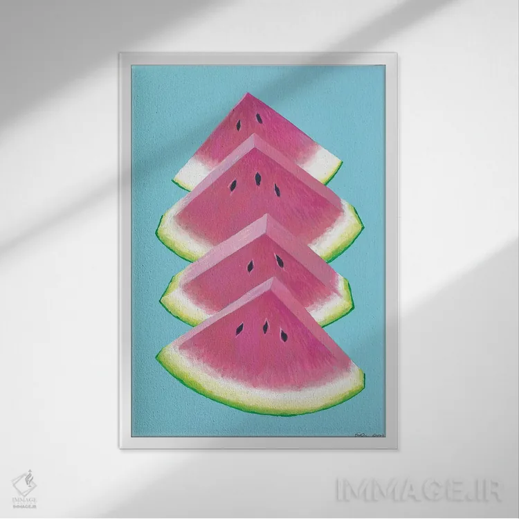 تابلو مینیمال قاچ های هندوانه اثر کیرستین وود - نمای قابدار سفید