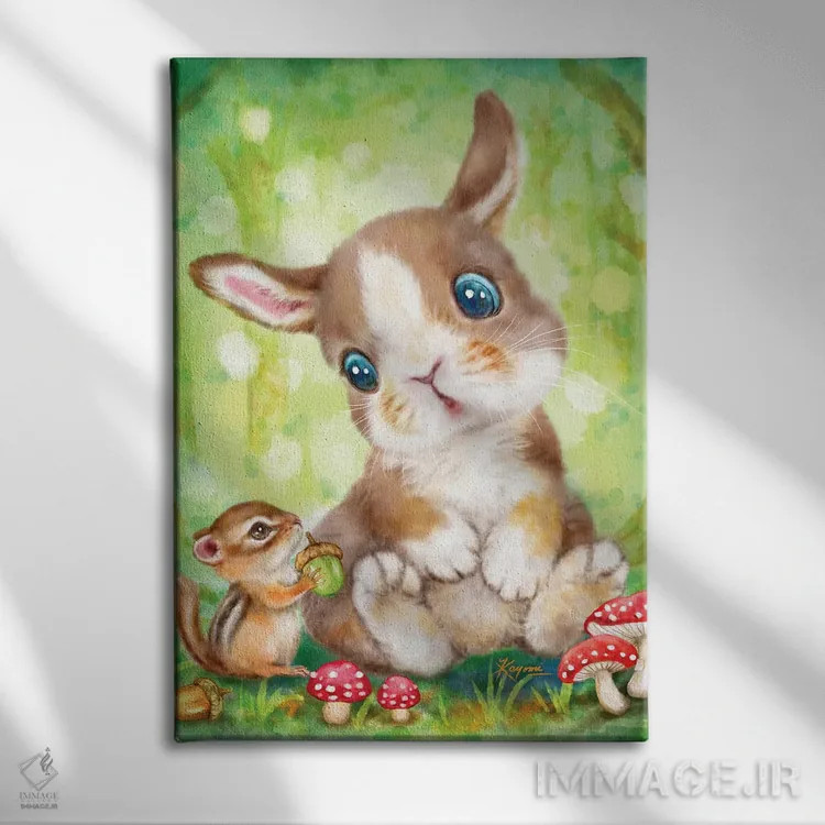 تابلو دکوراتیو خرگوش و سنجاب اثر کایومی هارای - نمای روبهرو روی دیوار