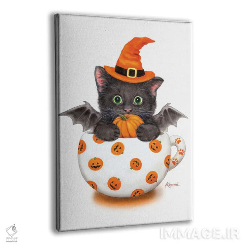 تابلو دکوراتیو گربه فنجانی کدوحلوایی اثر کایومی هارای - نمای پرسپکتیو محصول