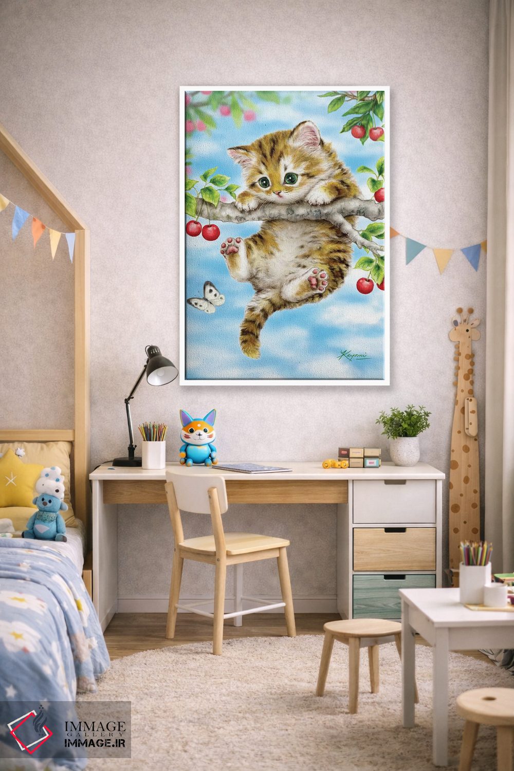 تابلو دکوراتیو بچه گربه گیلاسی اثر کایومی هارای - D1W