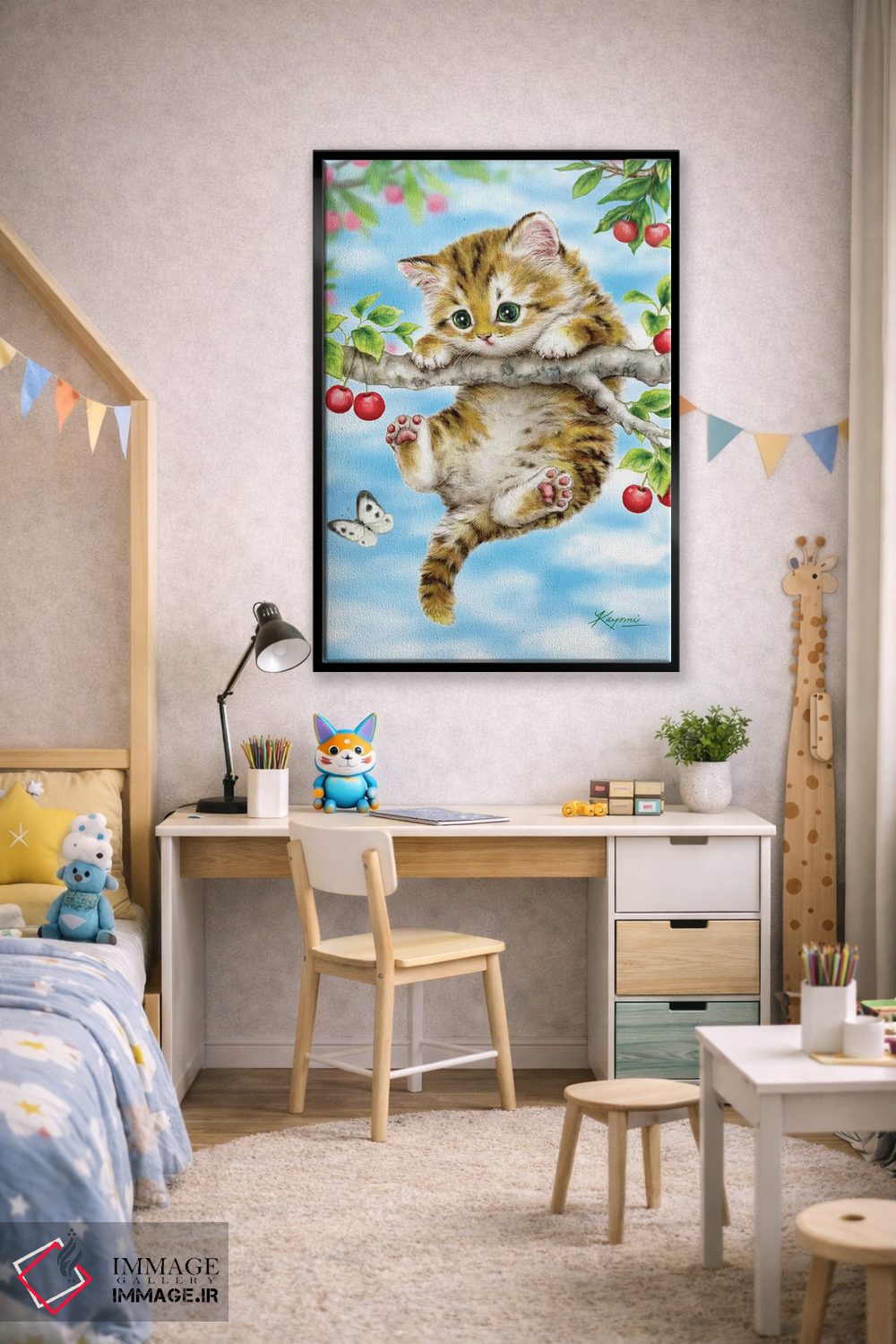 تابلو دکوراتیو بچه گربه گیلاسی اثر کایومی هارای - D3B