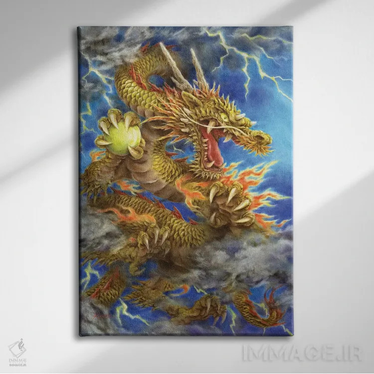 تابلو دکوراتیو اژدهای طلایی ۲۰۱۲ اثر کایومی هارای - نمای روبهرو روی دیوار