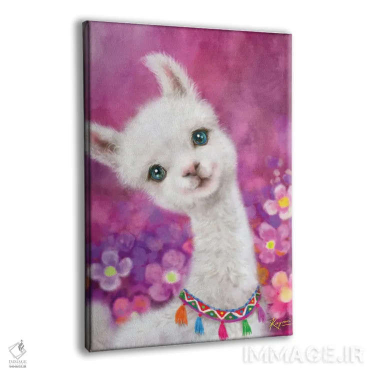 تابلو دکوراتیو لامای شاد اثر کایومی هارای - نمای پرسپکتیو محصول