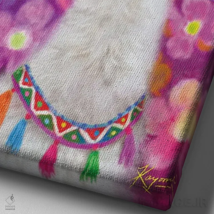 تابلو دکوراتیو لامای شاد اثر کایومی هارای - نمای نزدیک بافت بوم