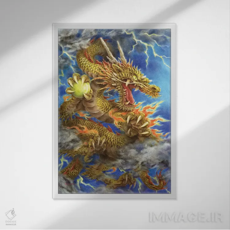 تابلو دکوراتیو اژدهای طلایی ۲۰۱۲ اثر کایومی هارای - نمای قابدار سفید