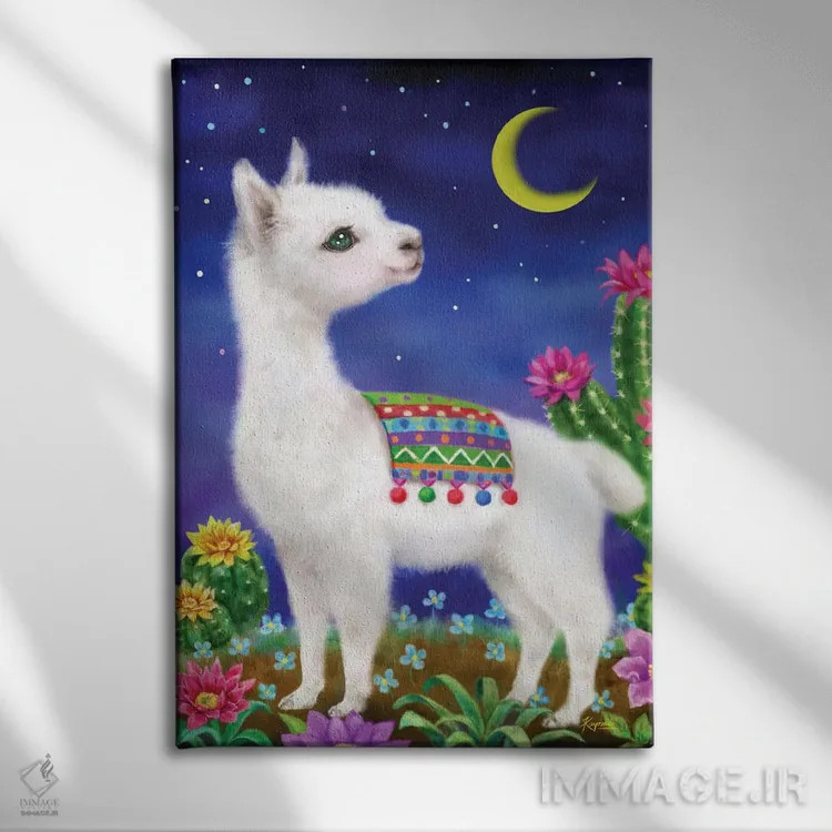 تابلو دکوراتیو لاما در نور ماه اثر کایومی هارای - نمای روبهرو روی دیوار