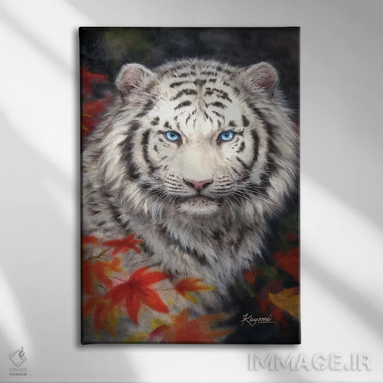 تابلو دکوراتیو پاییز ببر سفید اثر کایومی هارای - نمای روبهرو روی دیوار