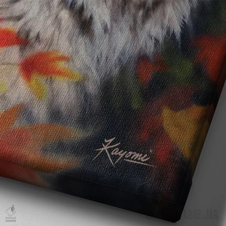 تابلو دکوراتیو پاییز ببر سفید اثر کایومی هارای - نمای نزدیک بافت بوم