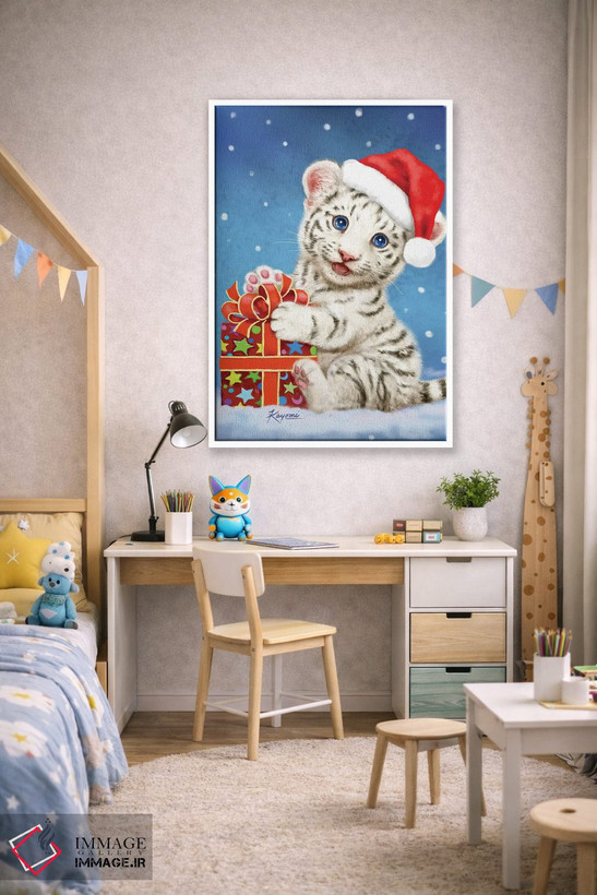 تابلو دکوراتیو ببر سفید و هدیه کریسمس اثر کایومی هارای - D1W
