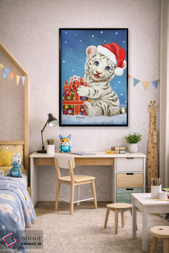 تابلو دکوراتیو ببر سفید و هدیه کریسمس اثر کایومی هارای - D2B