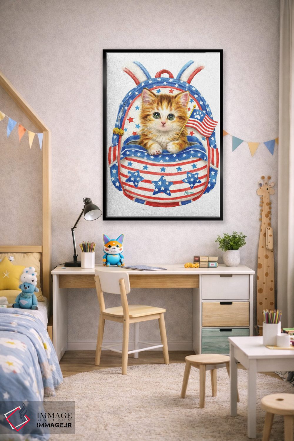 تابلو دکوراتیو گربه میهن دوست با کوله پشتی اثر کایومی هارای - D2B