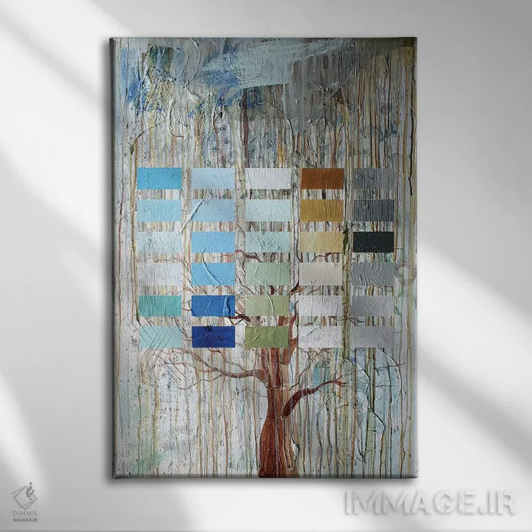 تابلو انتزاعی بلوک های درختی اثر کنت یانگستروم - نمای روبهرو روی دیوار