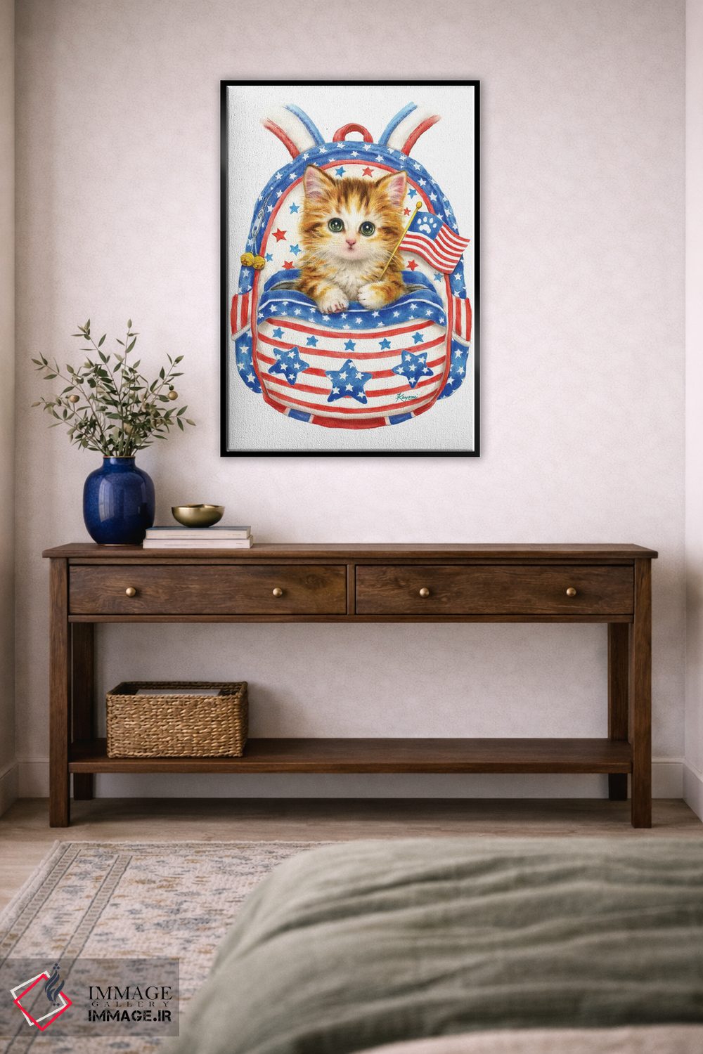 تابلو دکوراتیو گربه میهن دوست با کوله پشتی اثر کایومی هارای - D5B