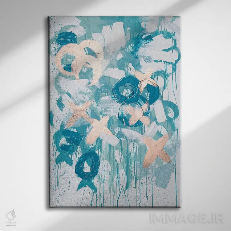 تابلو انتزاعی ایکس اوی آبی اثر کنت یانگستروم - نمای روبهرو روی دیوار