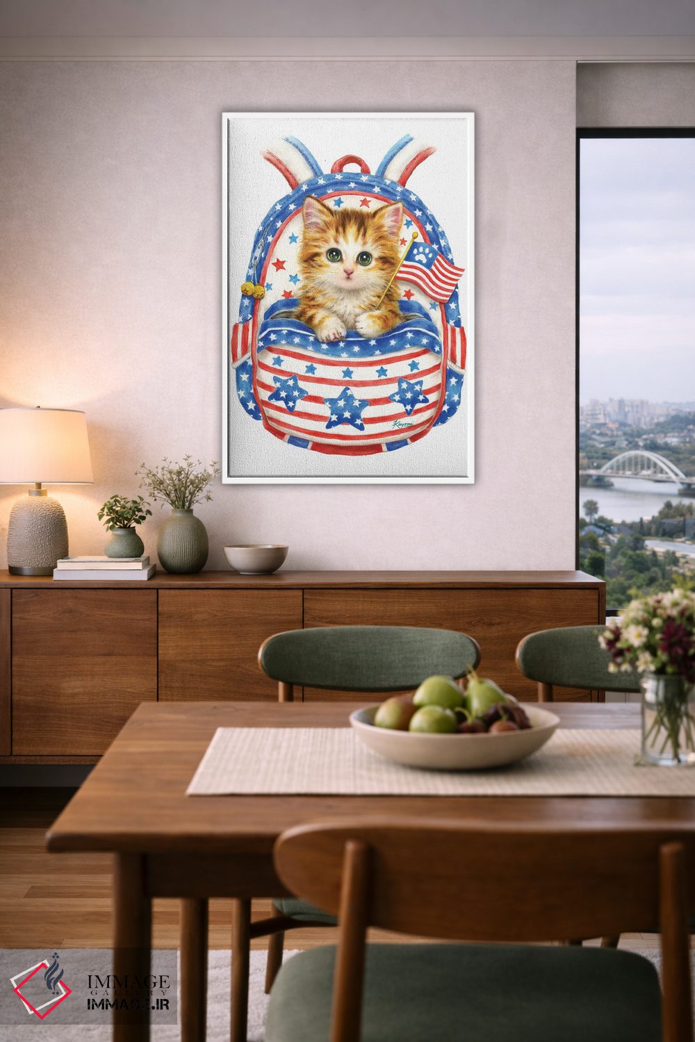 تابلو دکوراتیو گربه میهن دوست با کوله پشتی اثر کایومی هارای - D6W