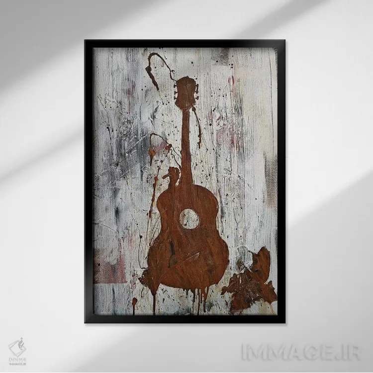 تابلو مدرن گیتار زنگ زده اثر کنت یانگستروم - نمای قابدار مشکی
