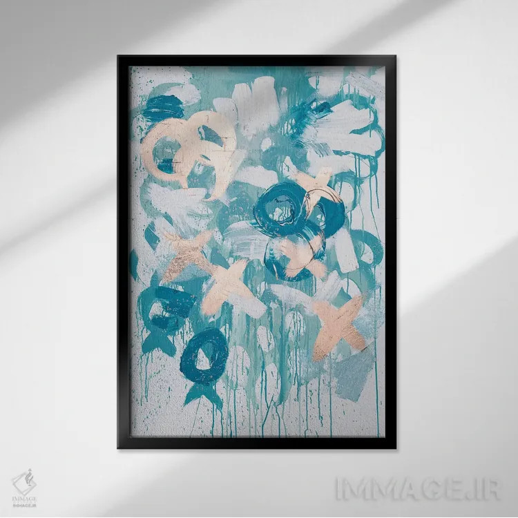تابلو انتزاعی ایکس اوی آبی اثر کنت یانگستروم - نمای قابدار مشکی