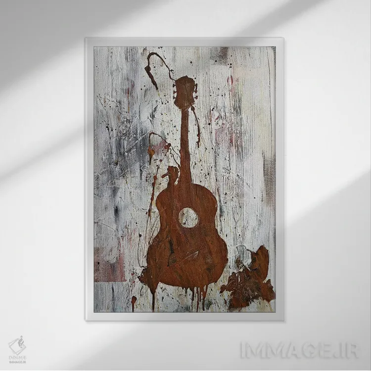 تابلو مدرن گیتار زنگ زده اثر کنت یانگستروم - نمای قابدار سفید