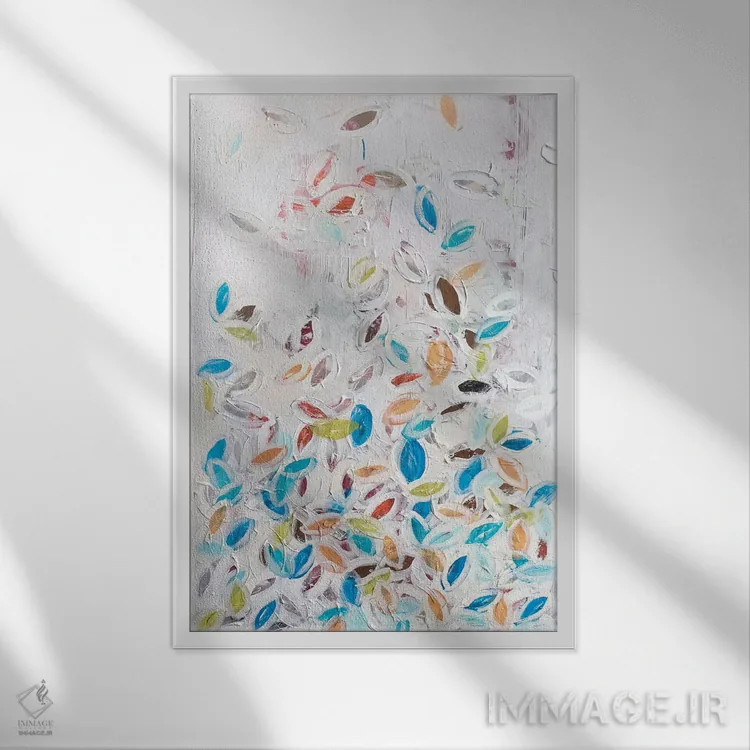تابلو انتزاعی برگ های بهاری اثر کنت یانگستروم - نمای قابدار سفید