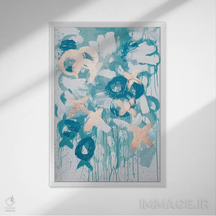 تابلو انتزاعی ایکس اوی آبی اثر کنت یانگستروم - نمای قابدار سفید