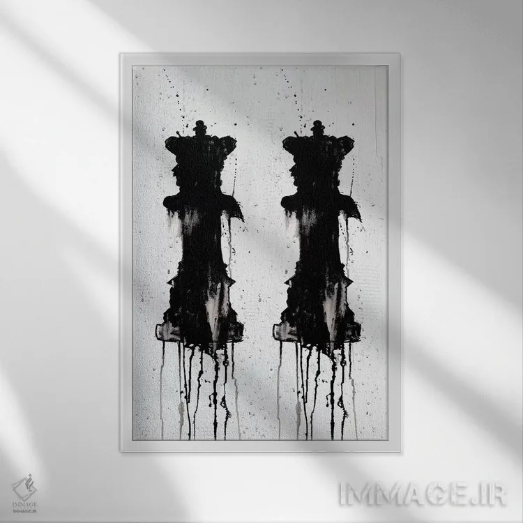 تابلو انتزاعی دو ملکه اثر کنت یانگستروم - نمای قابدار سفید