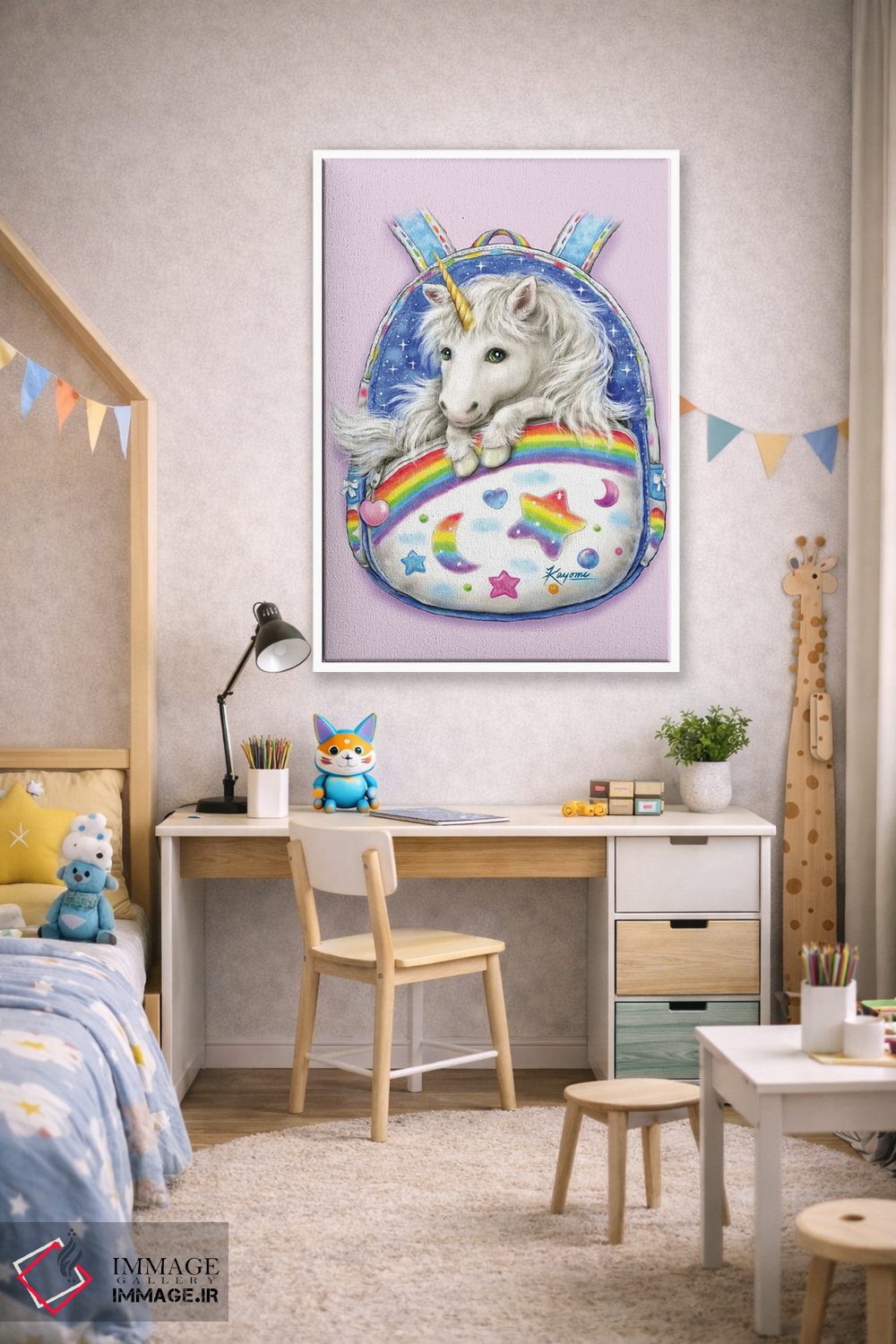 تابلو دکوراتیو یونیکورن کوله پشتی دار اثر کایومی هارای - D1W