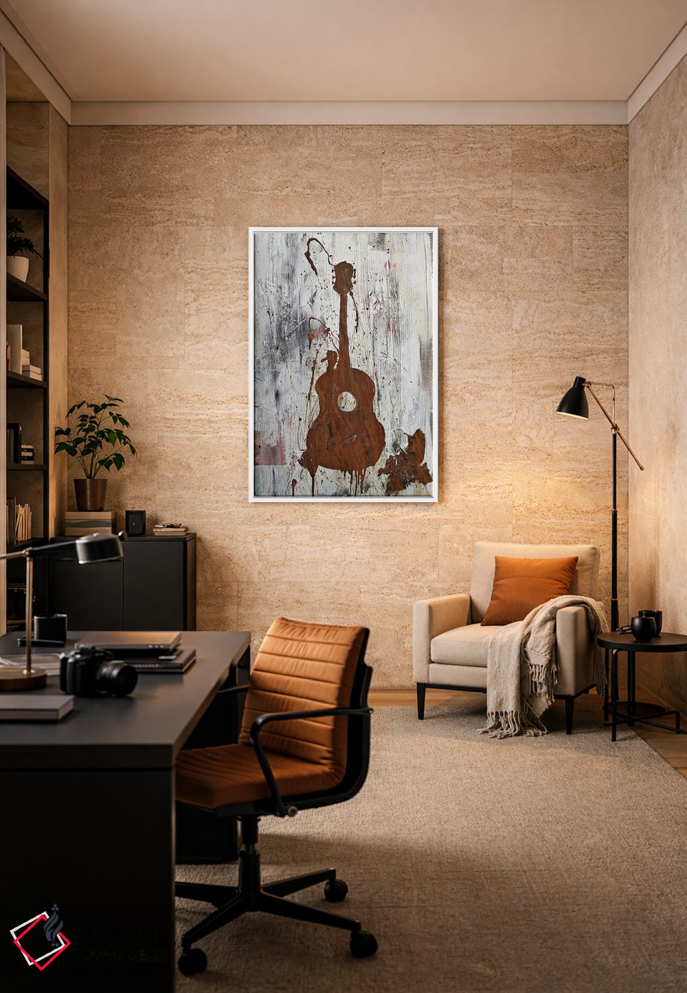 تابلو مدرن گیتار زنگ زده اثر کنت یانگستروم - D6W