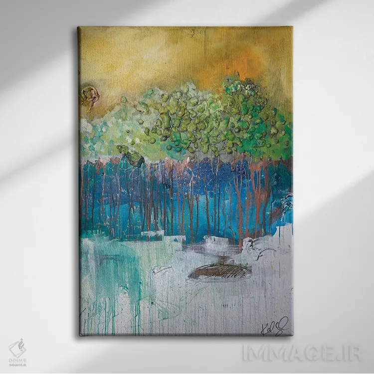 تابلو انتزاعی درختان سه بعدی II اثر کنت یانگستروم - نمای روبهرو روی دیوار