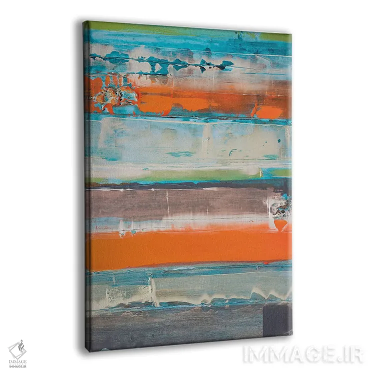 تابلو انتزاعی نارنجی راه راه جدید است اثر کنت یانگستروم - نمای پرسپکتیو محصول