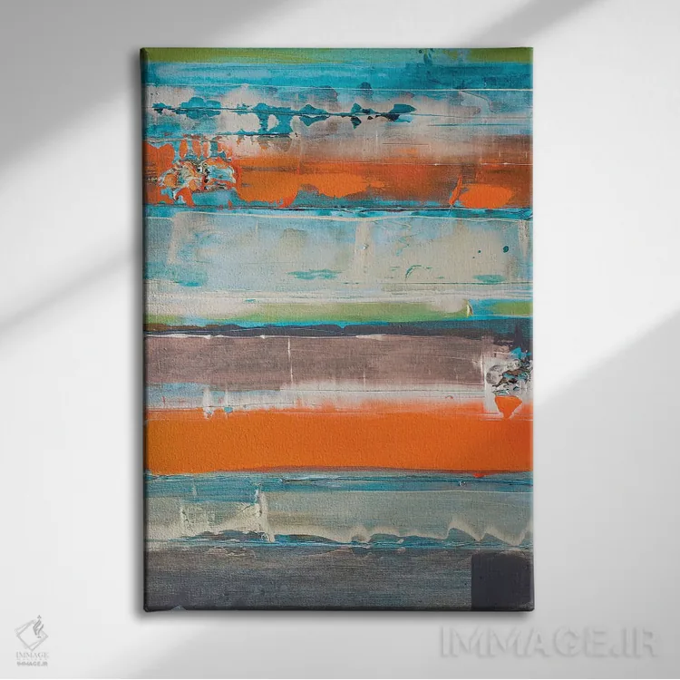 تابلو انتزاعی نارنجی راه راه جدید است اثر کنت یانگستروم - نمای روبهرو روی دیوار