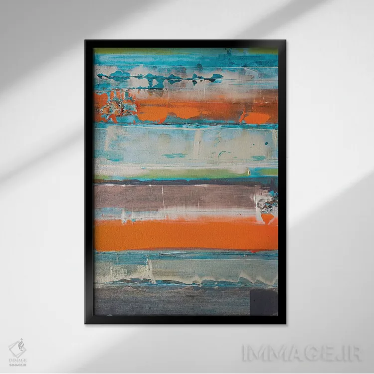 تابلو انتزاعی نارنجی راه راه جدید است اثر کنت یانگستروم - نمای قابدار مشکی