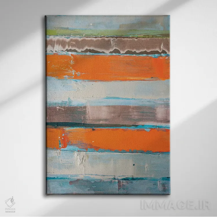 تابلو انتزاعی هم بندی نارنجی راه راه جدید اثر کنت یانگستروم - نمای روبهرو روی دیوار